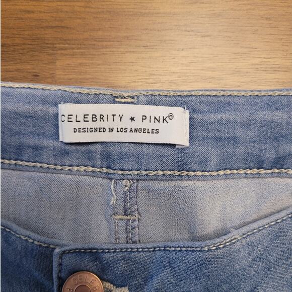 Celebrity Pink Denim Mini Skirt Sz 7 / 28 Button Front Stretch Blue – EUC - Picture 3 of 6
